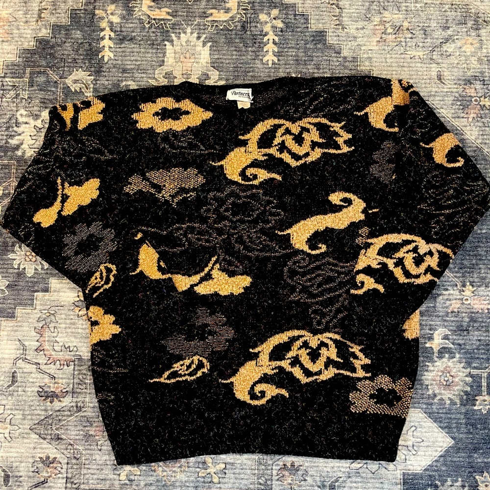 Vintage 80s acrylic metallic sweater black gold